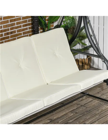 Outsunny 3 Seater Canopy Swing Chair, 2 in 1 Garden Swing Seat Bed, with Adjustable Canopy and Metal Frame, Cream White