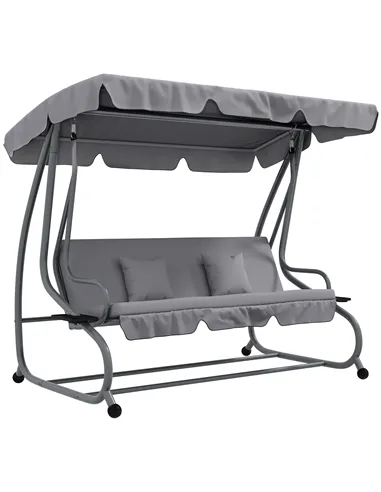 Outsunny Three-Person garden Swing Chair, with Adjustable Canopy - Light Grey
