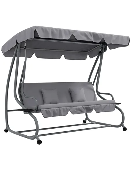 Outsunny Three-Person garden Swing Chair, with Adjustable Canopy - Light Grey