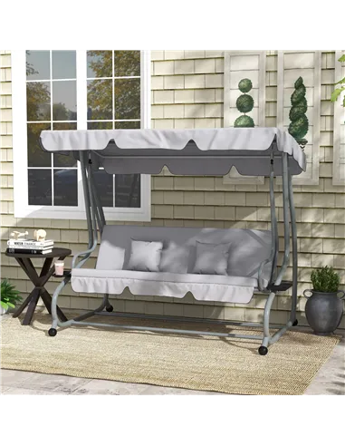 Outsunny Three-Person garden Swing Chair, with Adjustable Canopy - Light Grey