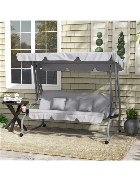 Outsunny Three-Person garden Swing Chair, with Adjustable Canopy - Light Grey