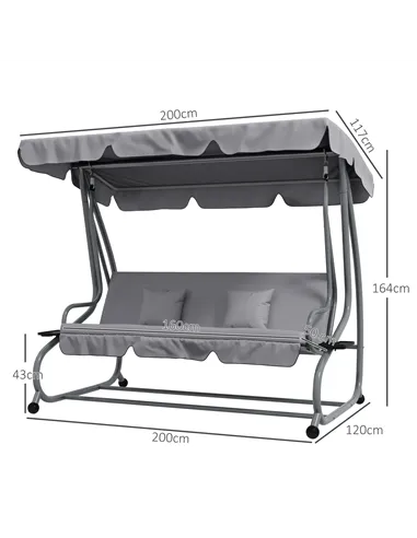 Outsunny Three-Person garden Swing Chair, with Adjustable Canopy - Light Grey