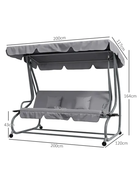 Outsunny Three-Person garden Swing Chair, with Adjustable Canopy - Light Grey