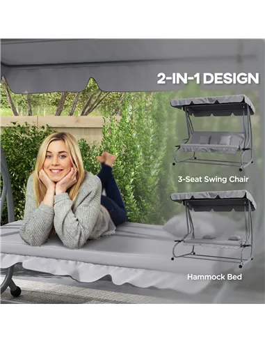 Outsunny Three-Person garden Swing Chair, with Adjustable Canopy - Light Grey