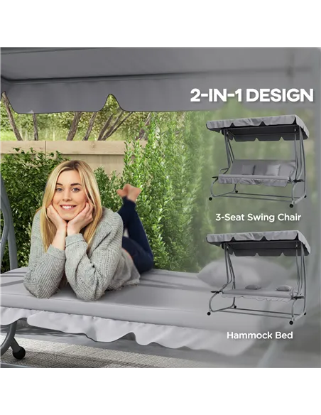 Outsunny Three-Person garden Swing Chair, with Adjustable Canopy - Light Grey
