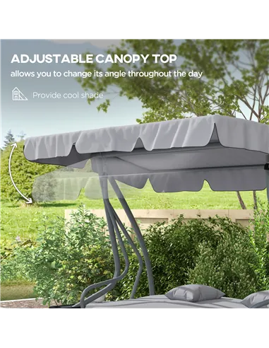 Outsunny Three-Person garden Swing Chair, with Adjustable Canopy - Light Grey