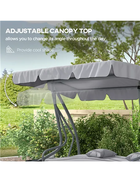 Outsunny Three-Person garden Swing Chair, with Adjustable Canopy - Light Grey
