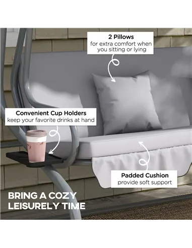 Outsunny Three-Person garden Swing Chair, with Adjustable Canopy - Light Grey