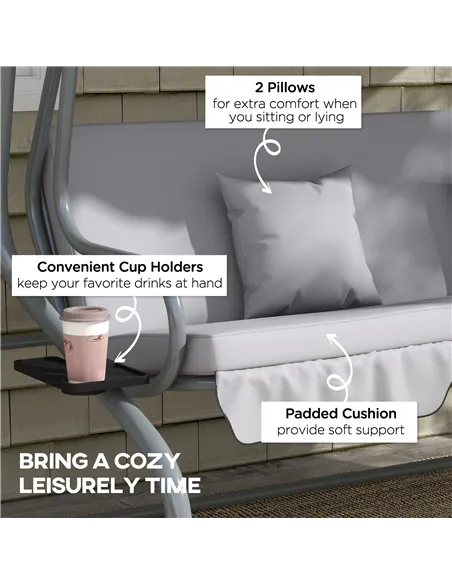 Outsunny Three-Person garden Swing Chair, with Adjustable Canopy - Light Grey