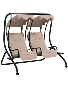 Outsunny Two-Seat Garden Swing Chair, with Protective Canopy - Beige
