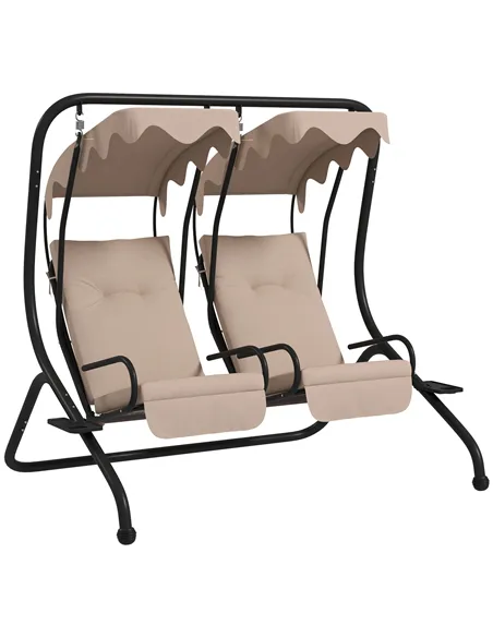 Outsunny Two-Seat Garden Swing Chair, with Protective Canopy - Beige