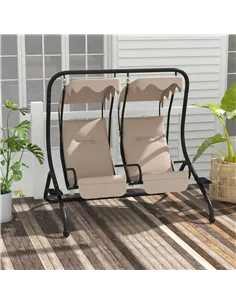 Outsunny Two-Seat Garden Swing Chair, with Protective Canopy - Beige 2