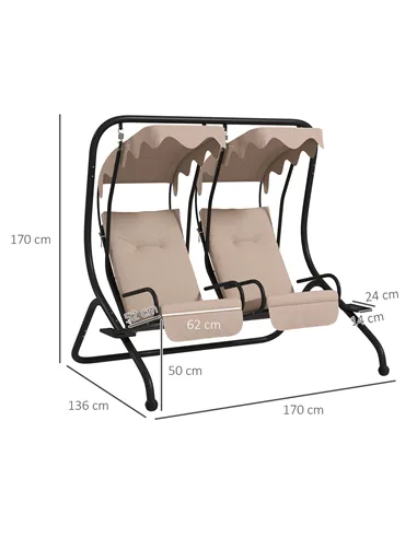 Outsunny Two-Seat Garden Swing Chair, with Protective Canopy - Beige
