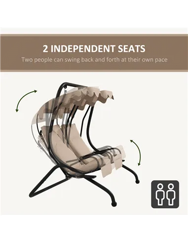 Outsunny Two-Seat Garden Swing Chair, with Protective Canopy - Beige