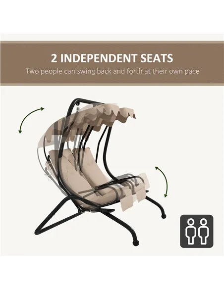 Outsunny Two-Seat Garden Swing Chair, with Protective Canopy - Beige