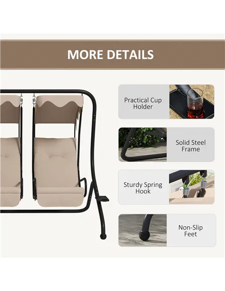 Outsunny Two-Seat Garden Swing Chair, with Protective Canopy - Beige