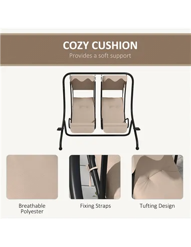 Outsunny Two-Seat Garden Swing Chair, with Protective Canopy - Beige