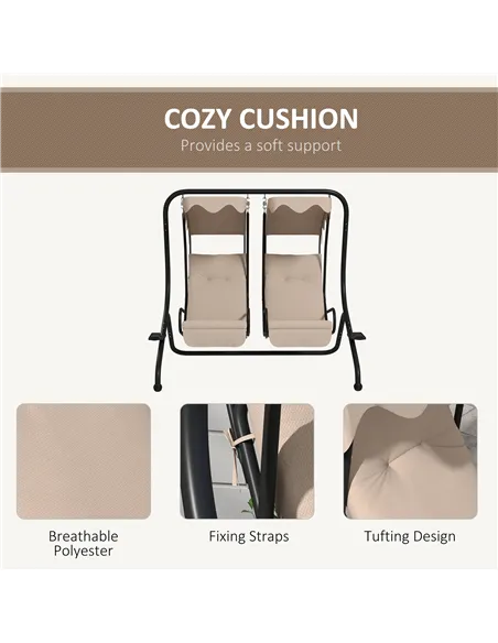 Outsunny Two-Seat Garden Swing Chair, with Protective Canopy - Beige