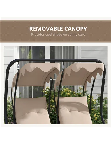 Outsunny Two-Seat Garden Swing Chair, with Protective Canopy - Beige
