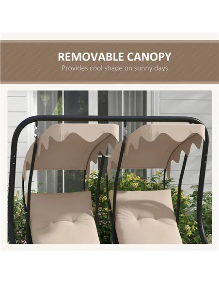 Outsunny Two-Seat Garden Swing Chair, with Protective Canopy - Beige