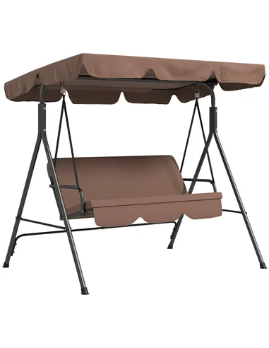Outsunny 3 Seater Garden Swing Chair, Outdoor Swing Chair with Adjustable Canopy, Mental Frame & Cushions, Brown
