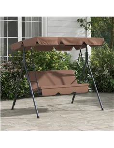 Outsunny 3 Seater Garden Swing Chair, Outdoor Swing Chair with Adjustable Canopy, Mental Frame & Cushions, Brown 2
