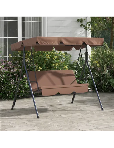 Outsunny 3 Seater Garden Swing Chair, Outdoor Swing Chair with Adjustable Canopy, Mental Frame & Cushions, Brown