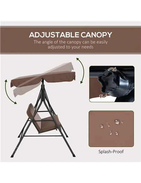 Outsunny 3 Seater Garden Swing Chair, Outdoor Swing Chair with Adjustable Canopy, Mental Frame & Cushions, Brown