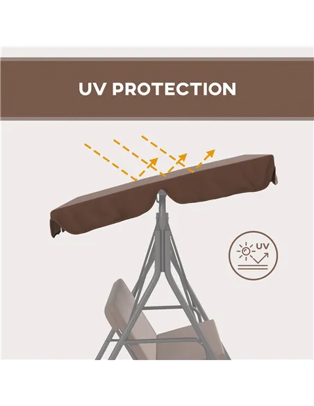 Outsunny 3 Seater Garden Swing Chair, Outdoor Swing Chair with Adjustable Canopy, Mental Frame & Cushions, Brown