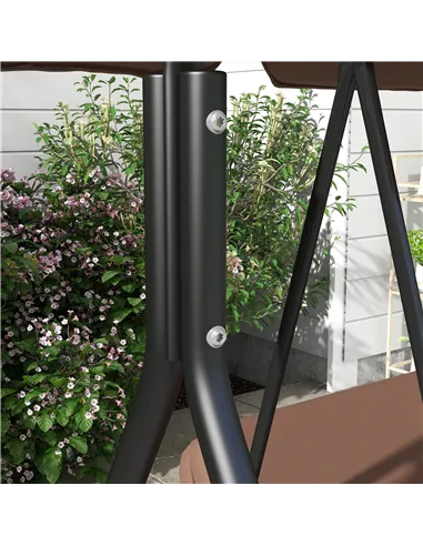 Outsunny 3 Seater Garden Swing Chair, Outdoor Swing Chair with Adjustable Canopy, Mental Frame & Cushions, Brown