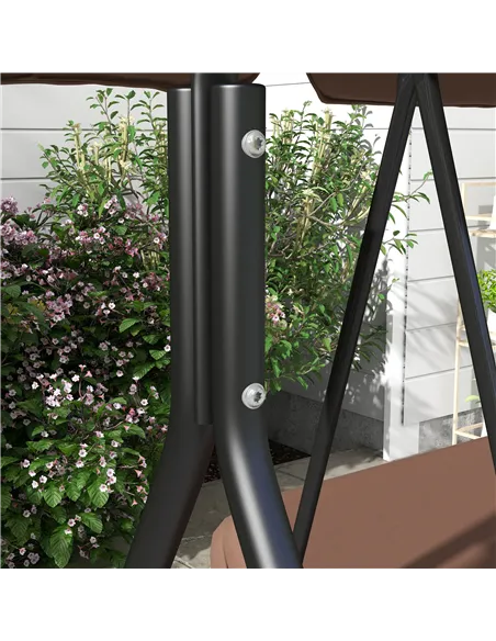 Outsunny 3 Seater Garden Swing Chair, Outdoor Swing Chair with Adjustable Canopy, Mental Frame & Cushions, Brown