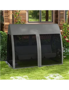 Outsunny Three-Seater Convertible Swing Chair/Bed, with Curtained Canopy - Grey 2
