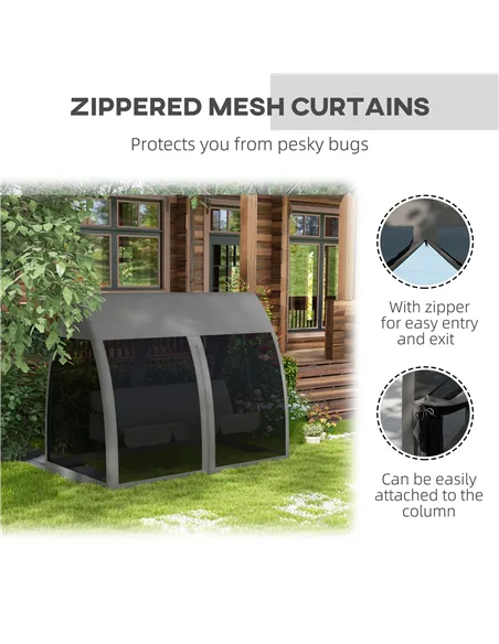 Outsunny Three-Seater Convertible Swing Chair/Bed, with Curtained Canopy - Grey