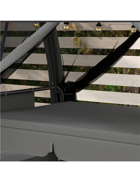 Outsunny Three-Seater Convertible Swing Chair/Bed, with Curtained Canopy - Grey