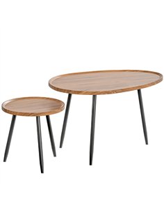 HOMCOM Nesting Coffee Table Set of 2, 80cm Modern Stacking End Side Table with Metal Legs for Living Room Bedroom Office, Chestn