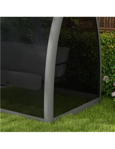 Outsunny Three-Seater Convertible Swing Chair/Bed, with Curtained Canopy - Grey