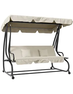 Outsunny Convertible Three-Seater Swing Chair Bed - Cream