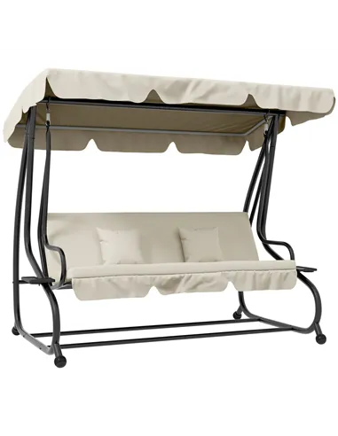 Outsunny Convertible Three-Seater Swing Chair Bed - Cream