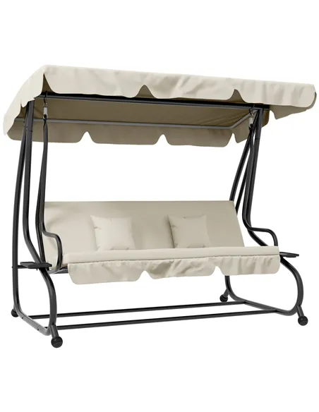 Outsunny Convertible Three-Seater Swing Chair Bed - Cream