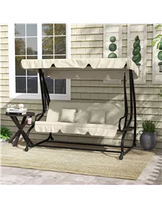 Outsunny Convertible Three-Seater Swing Chair Bed - Cream 2