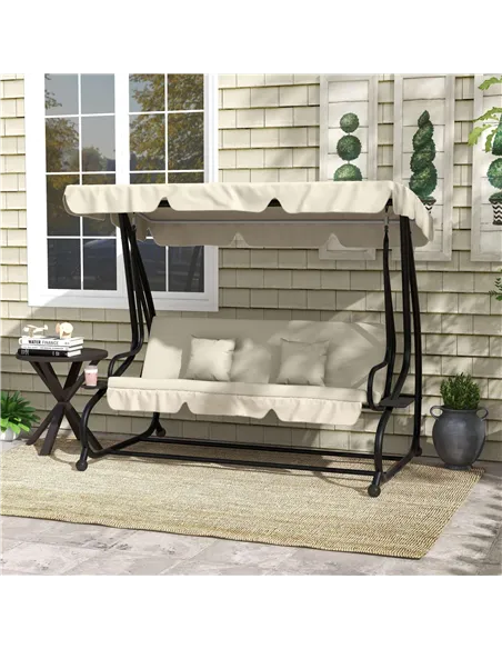 Outsunny Convertible Three-Seater Swing Chair Bed - Cream