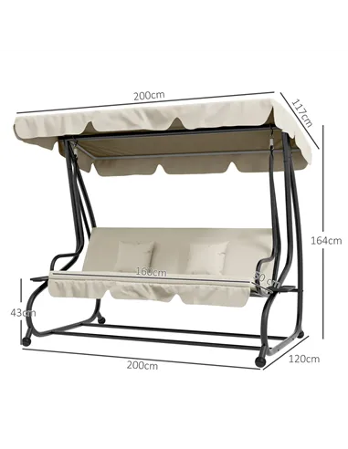 Outsunny Convertible Three-Seater Swing Chair Bed - Cream