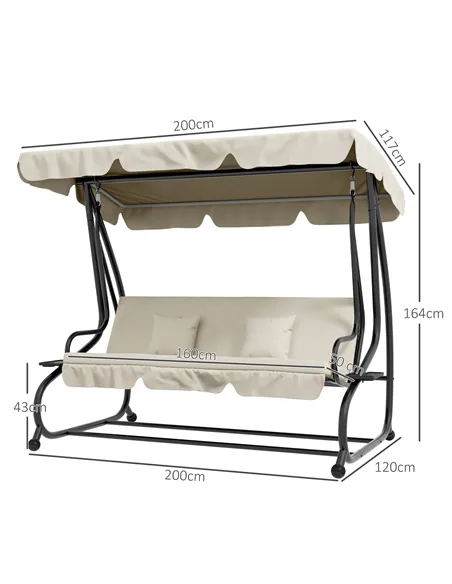 Outsunny Convertible Three-Seater Swing Chair Bed - Cream