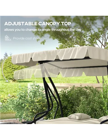 Outsunny Convertible Three-Seater Swing Chair Bed - Cream