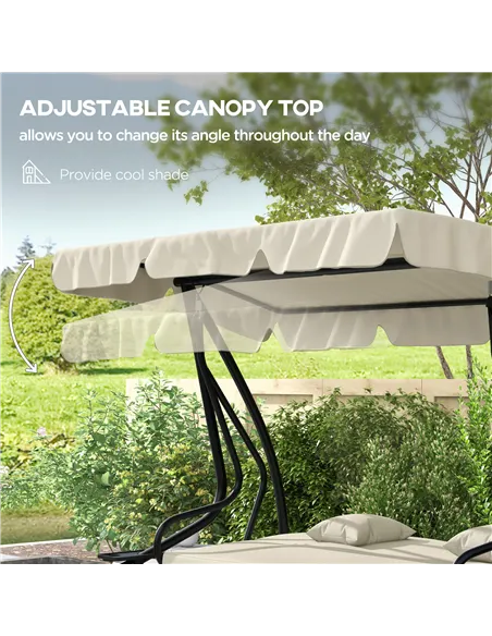 Outsunny Convertible Three-Seater Swing Chair Bed - Cream