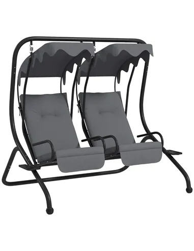 Outsunny Two-Seat Garden Swing Chair, with Protective Canopy - Grey