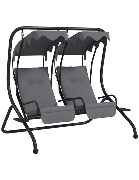 Outsunny Two-Seat Garden Swing Chair, with Protective Canopy - Grey