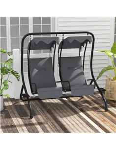 Outsunny Two-Seat Garden Swing Chair, with Protective Canopy - Grey 2