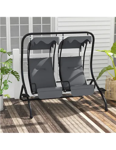Outsunny Two-Seat Garden Swing Chair, with Protective Canopy - Grey