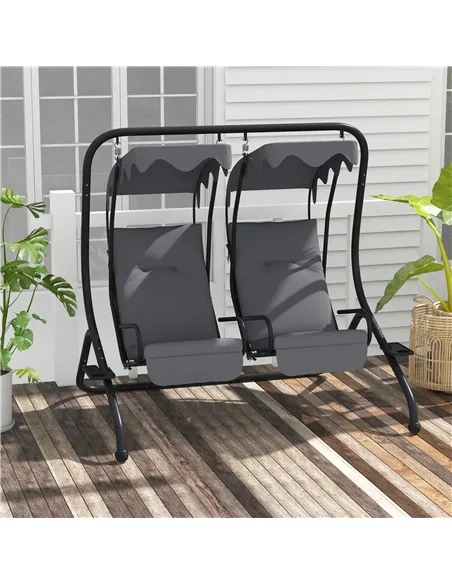 Outsunny Two-Seat Garden Swing Chair, with Protective Canopy - Grey